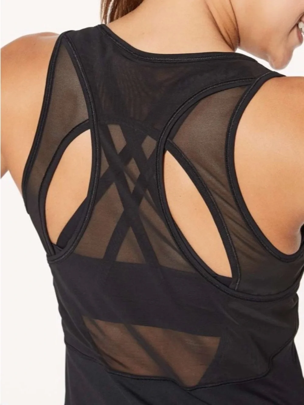 LULULEMON Black Home Stretch Tank Mesh Active Luxtreme Running Gym Top Size 4